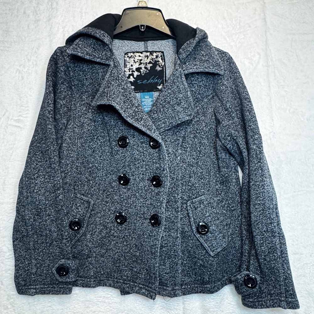 Sebby Peacoat Womens Size Medium Grey Heathered Polycotton Short Fall